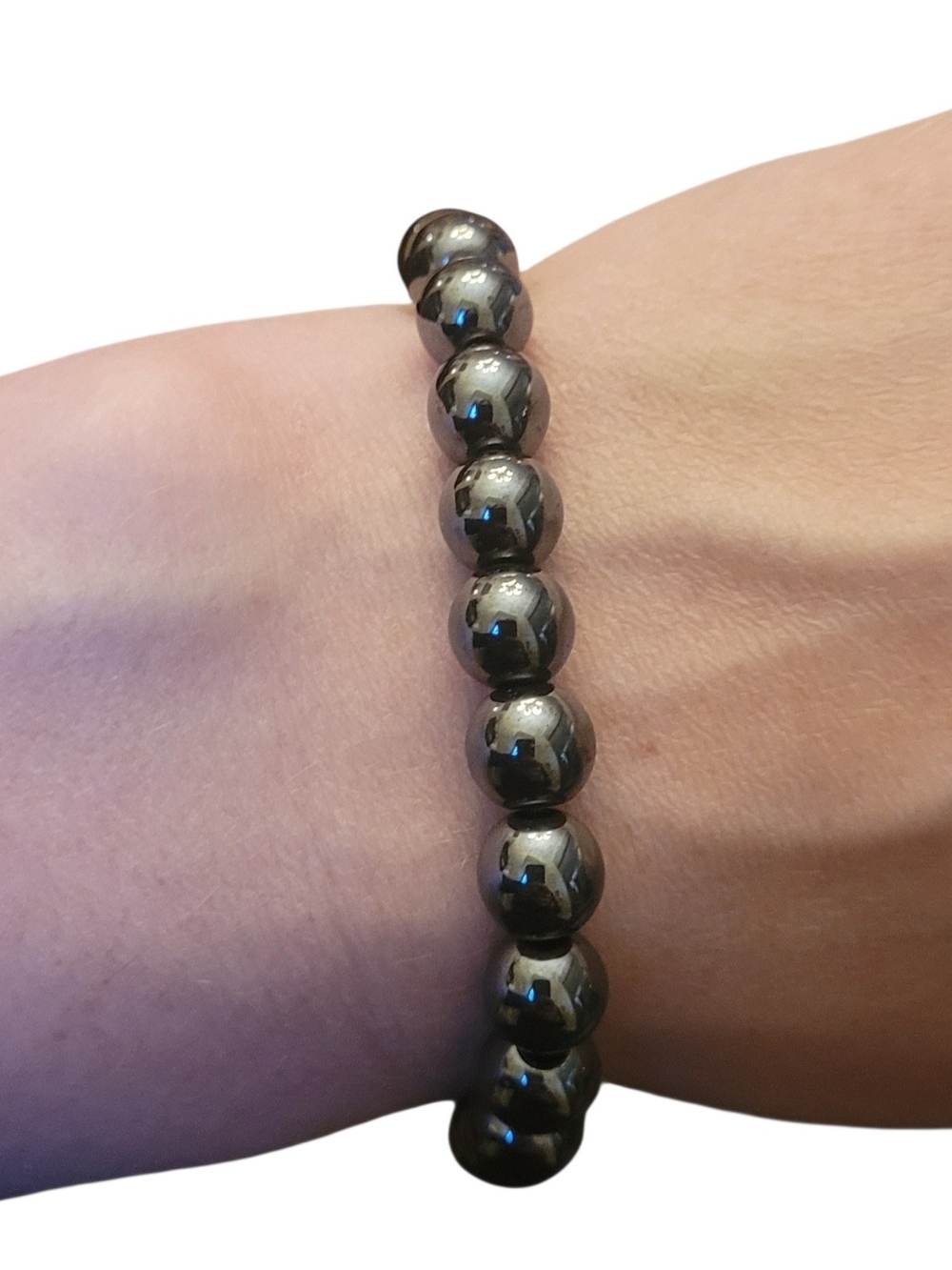 Hematite Beaded Stretch Bracelet - Polished Gray